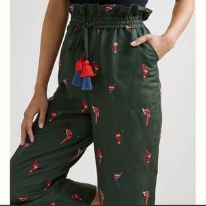 NWT Farm Rio Embroidered Linen Pants Parrots Macaw Print